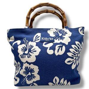 NEW Authentic Kulo‘ko Gear Hawaiian Blue & White Print Bamboo Purse/Lunch Bag